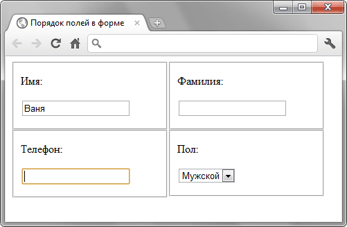 Порядок ввода данных