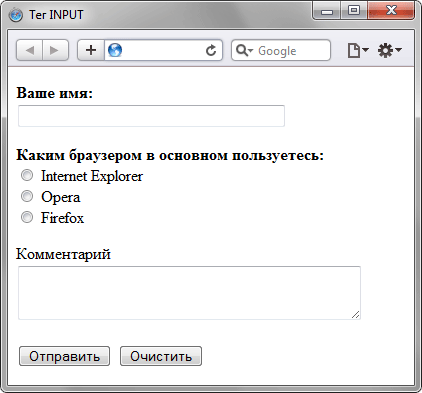 Вид элементов формы в браузере